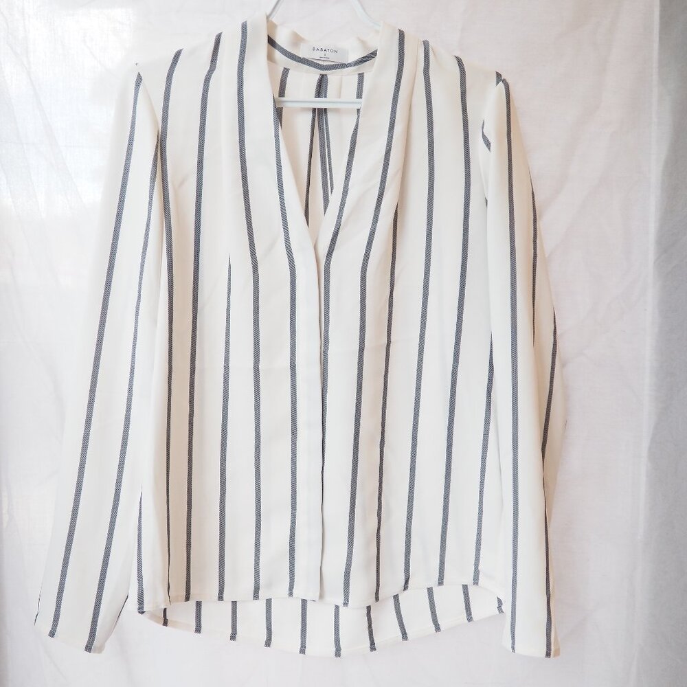 Babaton Vertical Striped V-Neck Blouse